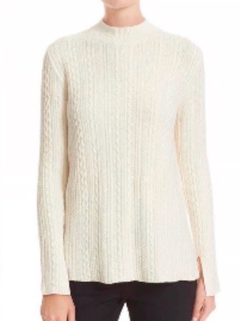 Theory Friselle Plumose Cable Knit Wool Blend Mock Neck Sweater Cream M